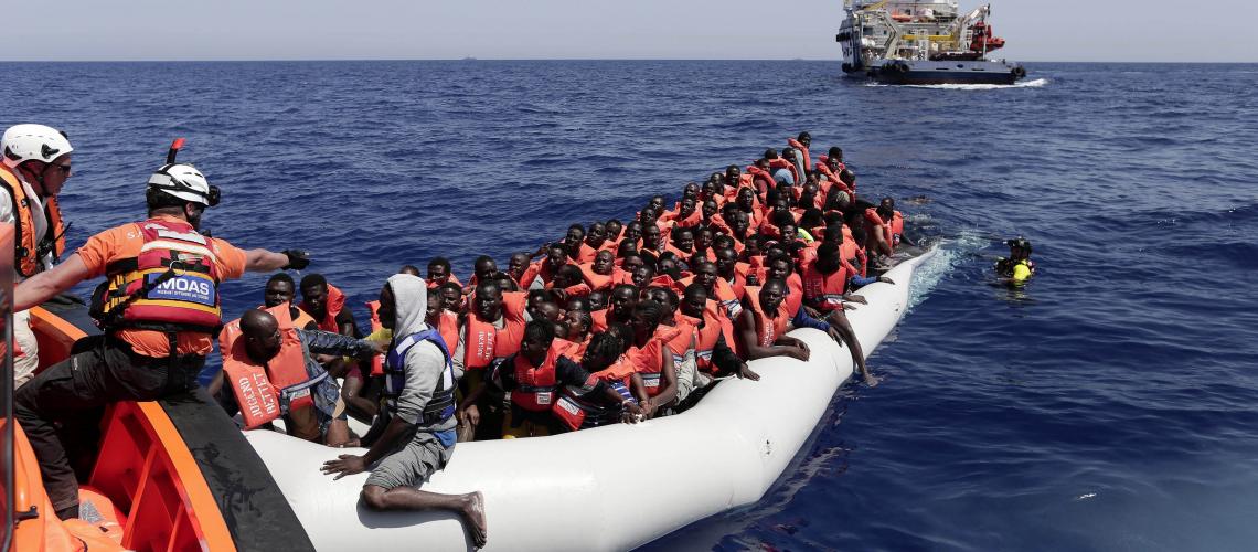 Life boat with evacuees aboard