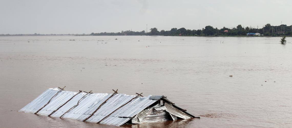 Roof of house above water line