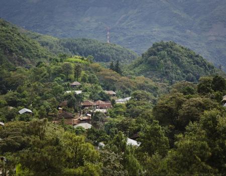 Small village in lush hill range